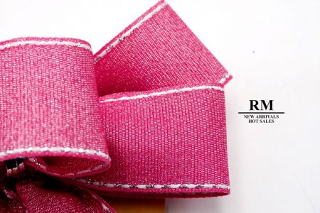 Glittery Hot Pink- Saddle Stitch Grosgrain 5 Loops Ribbon Bow_BW637-DK1680-8